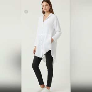 Flauless White Long Sleeve, Button Down Size S Long 33”Shirt/ Coverup‎